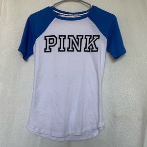 A blue and white PINK shirt